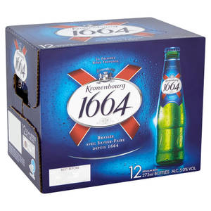 Kronenbourg 1664啤酒盒，帶有綠色瓶子和冷凝水滴。 — 麥迪遜·比爾 壁紙