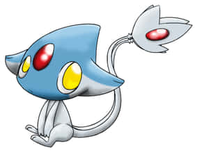 藍色和銀色的動漫風格生物，有紅色和黃色的眼睛，坐著。 — 狂歡三寶 壁紙
