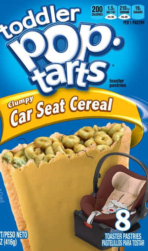 幼兒爆谷批盒子標籤為「Clumpy Car Seat Cereal」，有穀物片灑落在汽車座椅上。 — 搞笑迷因 壁紙