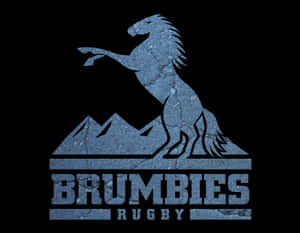 Brumbies Rugby 標誌，以藍色紋理風格展示一匹馬在山脈上方。 — 省電 壁紙
