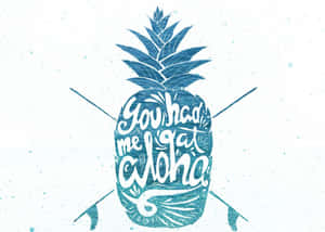 藍色鳳梨，帶有「You had me at Aloha」文字和交叉箭頭。 — 插畫 壁紙
