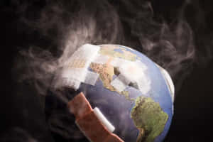 受傷的地球儀，帶有繃帶和升起的煙霧。 — 寒冷 壁紙