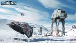 AT-AT步行機和雪地飛船在雪星球上戰鬥。 — 海灘日落 壁紙