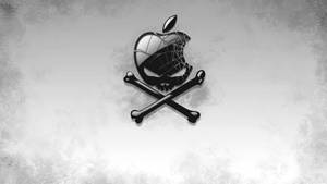 裂開的Apple標誌帶有骷髏頭和交叉骨頭在紋理灰色背景上。 — 最佳桌面 壁紙