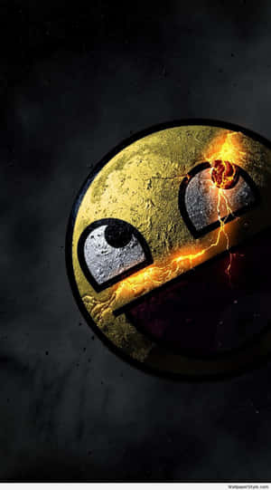 金色 Pac-Man 裂開的臉孔和閃電眼睛在太空中 — 酷炫iPhone 壁紙