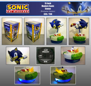 Sonic the Hedgehog 雕像，帶有發光底座和草地地形 — 音速小子 壁紙