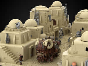 LEGO沙漠城市，圓頂建築和機械生物在鵝卵石街道上。 — 星際大戰 壁紙