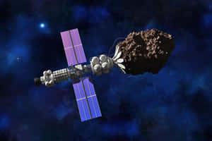 太空站在深空捕捉小行星，伴隨著閃爍的星星。 — 太空美學動圖 壁紙