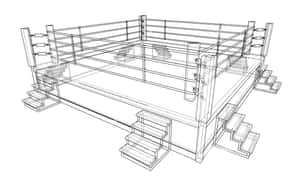 帶有角柱和入口樓梯的摔角擂台線框3D模型。 — 運動 壁紙