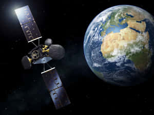 衛星在太空中繞地球運行，星星可見 — 太空船 壁紙