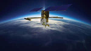 衛星在地球上空的軌道上，太陽能板展開 — 星際效應 壁紙