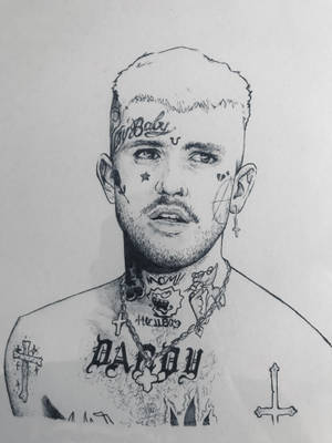 一名刺青男子的肖像，胸部有「DADDY」字樣，身體上有十字架。 — Lil peep 動態圖 壁紙