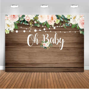 帶有花環、燈串和 Oh Baby 文字的木製背景，適合嬰兒派對照片。 — 小寶貝 壁紙