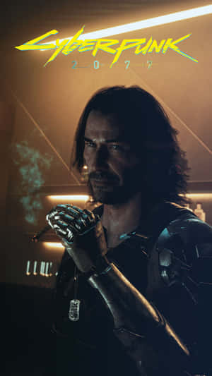 Cyberpunk 2077 主角帶著機械手臂在霓虹燈酒吧抽煙。 — 電玩遊戲 GIF 壁紙