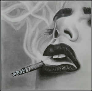 女性吸煙的鉛筆畫特寫，煙霧上升。 — 抽菸 壁紙