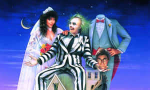 Beetlejuice 和新娘在星空夜空下的恐怖婚禮。 — 陰間大法師 壁紙