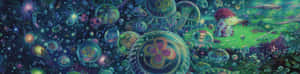 在超現實的水下幻想世界中，鮮豔發光的水母和海洋生物。 — 櫻島麻衣 壁紙