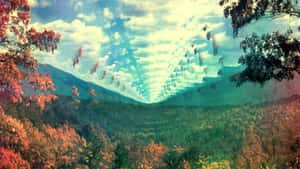 秋日森林山谷，漂浮的樹枝和層疊的雲朵。 — 甜蜜的家 壁紙