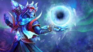 骷髏戰士在宇宙環境中施展發光的藍色魔法漩渦。 — 寶可夢 剑 盾 壁紙