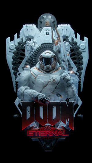 Doom Eternal遊戲標誌，帶有坐在機械王座上的裝甲戰士。 — 鬼滅之刃 壁紙