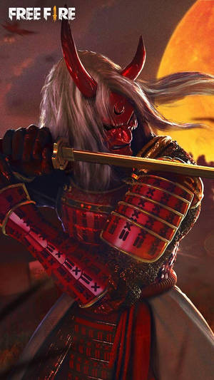 身穿紅色盔甲的惡魔武士在夕陽下持劍。 — 惡魔男孩 動漫 壁紙