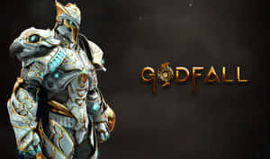 Godfall電子遊戲角色，身穿華麗盔甲，眼睛發光 — 神隕 壁紙