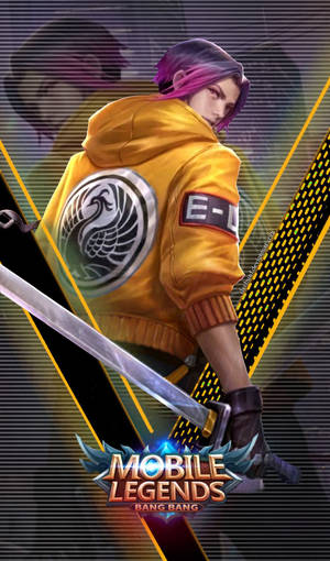 來自Mobile Legends的動漫角色，以霓虹賽博龐克風格持劍。 — 傳說對決英雄 壁紙