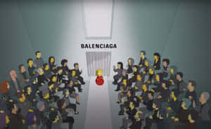 辛普森家庭角色在Balenciaga時裝秀上穿著紅色連身裙走伸展台。 — 巴黎世家 壁紙
