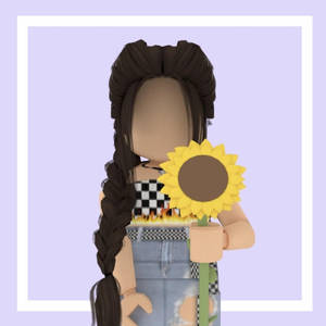 Roblox頭像在薰衣草背景前拿著向日葵 — 酷炫 Roblox 壁紙