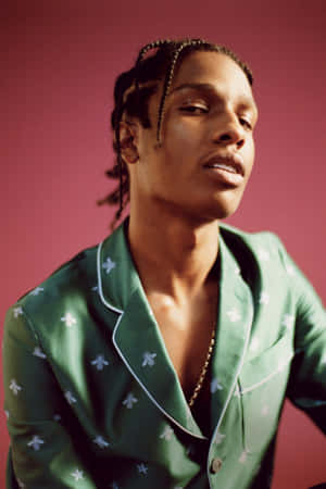 綠色蜜蜂圖案睡衣的人，背景粉紅色。 — ASAP Rocky 壁紙