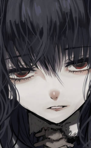 深色頭髮和紅色眼睛的動漫女孩，專注地向前看。 — Lenovo Legion Y700 (第四代) 壁紙