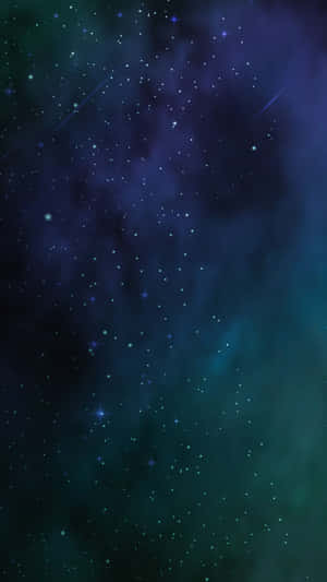 深藍綠色和靛藍色中帶有發光星雲和流星的星空。 — 美學藍色 iPhone 壁紙