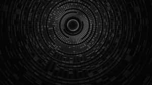 黑白抽象幾何圖案，帶有同心圓和發光片段。 — Studio Display 壁紙