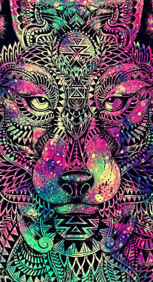 一個風格化的老虎，帶有幾何圖案和宇宙色彩。 — 野生動物 壁紙