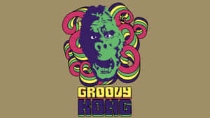 Groovy Kong 標誌，帶有迷幻漩渦和粗體文字。 — 大猩猩 壁紙