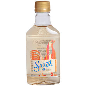 Sauza Tequila Gold 瓶，帶有金色瓶蓋和彩色標籤。 — 高清 壁紙