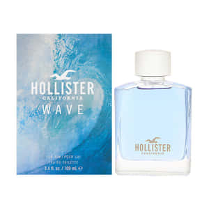 Hollister California Wave男士古龍水瓶和包裝，帶有海浪設計。