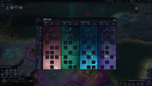 遊戲畫面顯示四棵美德樹，帶有發光節點和宇宙背景。 — 電玩遊戲 GIF 壁紙