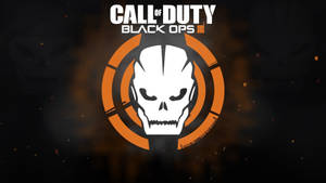 Call of Duty Black Ops III 標誌，帶有骷髏頭和橙色瞄準準星，背景為黑暗煙霧。 — 決勝時刻：黑色行動4 壁紙