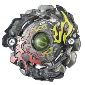一個色彩繽紛的旋轉Beyblade玩具，帶有火焰圖案和綠色中心。 — 戰鬥陀螺爆裂 壁紙