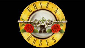 Guns N Roses 樂隊標誌，黑色背景上有交叉的手槍和紅玫瑰。 — 玫瑰花 壁紙