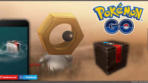 Pokémon Go 遊戲場景，包含精靈球、寶箱和智慧型手機。 — 寶可夢 壁紙