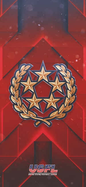 USFL 標誌，帶有五顆星星和月桂花環，位於紅色幾何背景上 — 美式足球 壁紙