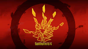 在紅色飛濺背景上帶有金色破碎玻璃效果的 Battlefield 4 標誌。 — 冬季風景 壁紙