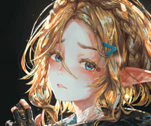 在黑暗環境中，金色辮子藍眼睛的動漫女孩。 — 薩爾達傳說 � Breath of the Wild 壁紙