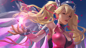 動漫女孩戴著粉紅蝴蝶結在星空下施展發光魔法 — 天使 GIF 壁紙