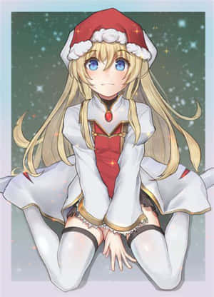 動漫女孩戴聖誕帽穿節日服裝，星空背景 — 鬼滅之刃 壁紙