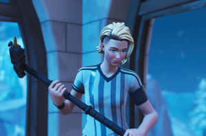 Fortnite裁判在藍色燈光的房間裡拿著錘子。 — 3:2 壁紙