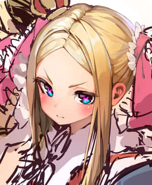 金髮紫瞳的動漫少女身穿粉紅色荷葉邊服裝。 — Apple Watch Ultra 壁紙