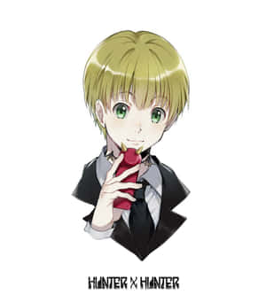 穿著西裝的小動漫男孩手持來自 Hunter x Hunter 的紅色惡魔物品。 — Galaxy Z Flip 8 壁紙